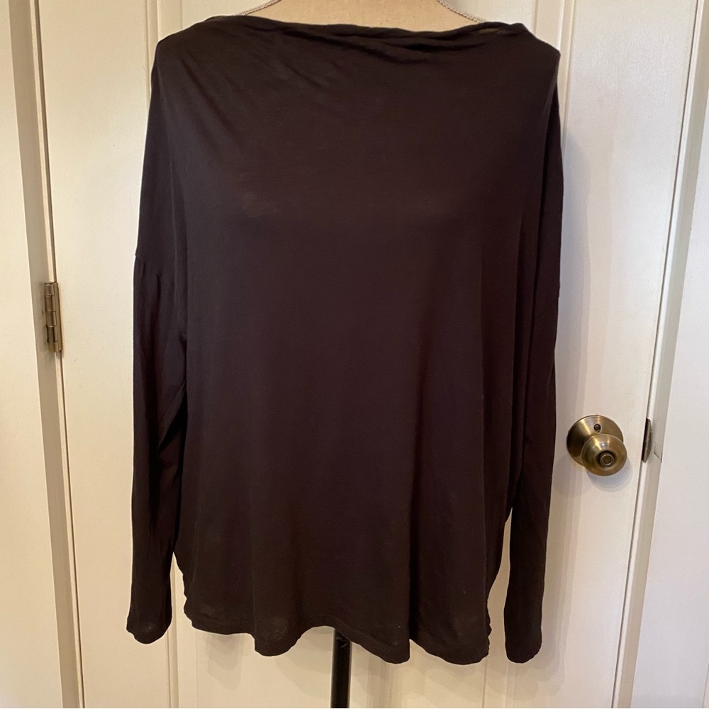 VINCE TOP TEE TUNIC LONG SKINNY SLEEVE BLACK BOAT NECK SIZE S